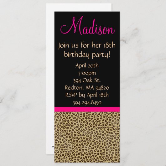 Cheetah Birthday Uitnodiging (Voorkant / Achterkant)