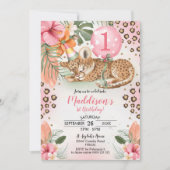 Cheetah Birthday Uitnodiging Cheetah 1e verjaardag (Voorkant)