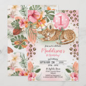 Cheetah Birthday Uitnodiging Cheetah 1e verjaardag (Voorkant / Achterkant)