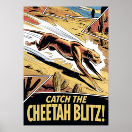 Cheetah Blitz Comic Style Speed Chase Poster