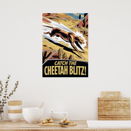 Cheetah Blitz Comic Style Speed Chase Poster (Keuken)