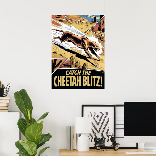 Cheetah Blitz Comic Style Speed Chase Poster (Thuiskantoor)