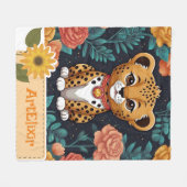 Cheetah Bloemen Blauw Print Fleece Deken (Voorkant (Horizontaal))