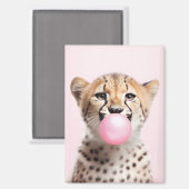 Cheetah Blowing Pink Bubble Gum Magneet (Voorkant / Achterkant)