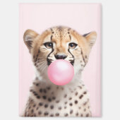 Cheetah Blowing Pink Bubble Gum Magneet (Voorkant)