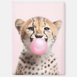 Cheetah Blowing Pink Bubble Gum Magneet