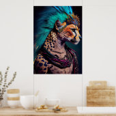 Cheetah Blue Feather Mohawk Weirdcore Rainbow Punk Poster (Keuken)