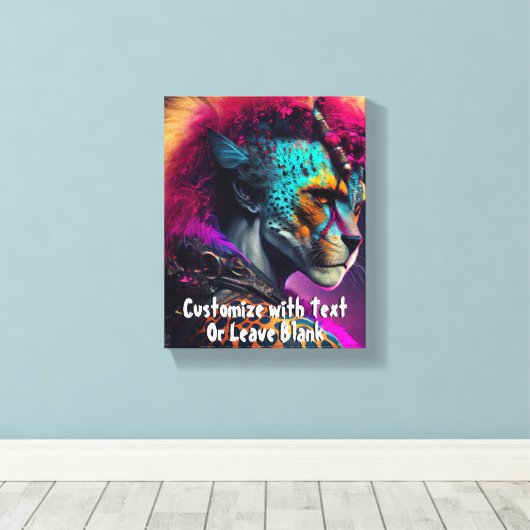 Cheetah Blue Pink Weirdcore Rainbow Punk Mohawk Canvas Afdruk (Insitu (Houten vloer))