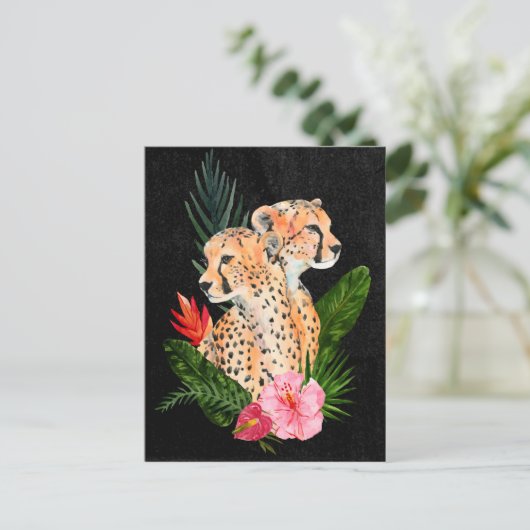 Cheetah Bouquet Briefkaart (Staand voorkant)