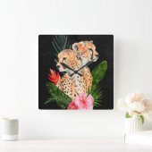 Cheetah Bouquet Vierkante Klok (Huis)