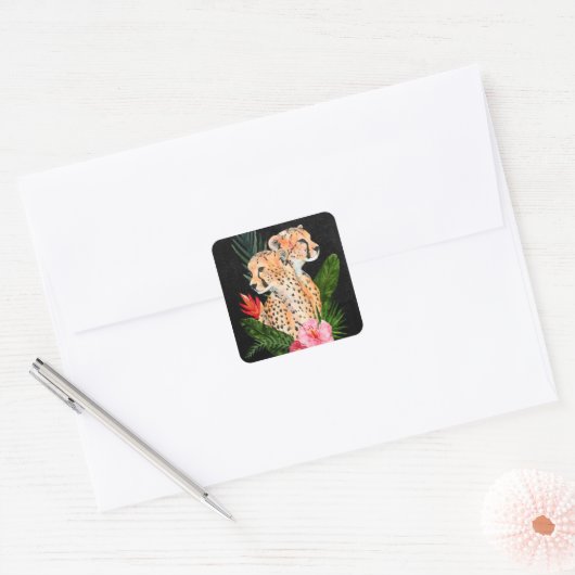 Cheetah Bouquet Vierkante Sticker (Envelop)