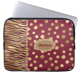 Cheetah Burgundy Gold Metallic Chic Bling Naam Laptop Sleeve