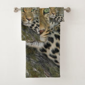 Cheetah Cat Bathroom Towel Set Bad Handdoek (Insitu)