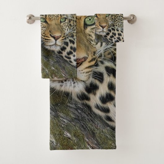 Cheetah Cat Bathroom Towel Set Bad Handdoek (Insitu)