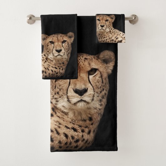 Cheetah Cat Bathroom Towel Set Bad Handdoek (Insitu)