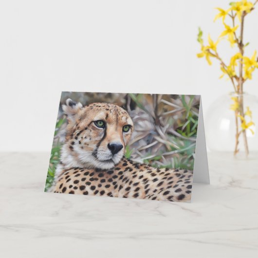 Cheetah Cat Wild Animal Art Note Kaart (Gele Bloem)