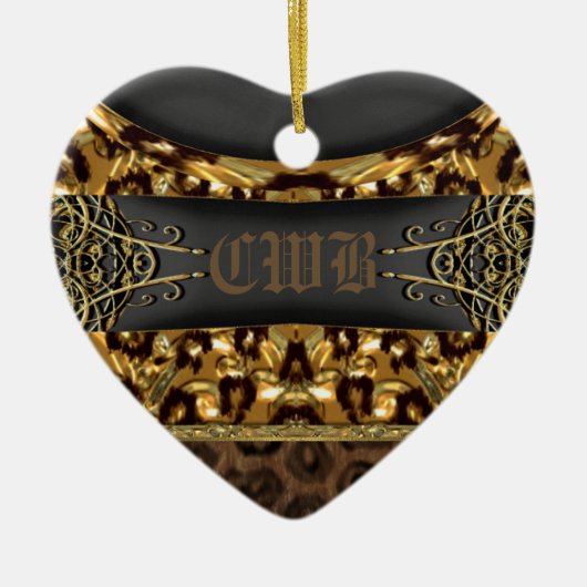 Cheetah Charm Monogram Keramisch Ornament (Voorkant)