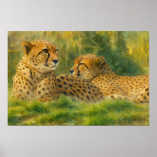 Cheetah Companions - Serene Wildlife Waterverf Poster