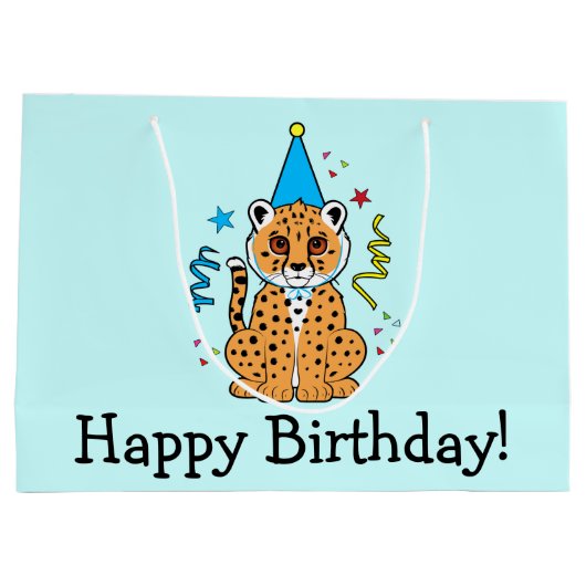Cheetah Cub Happy Birthday Large Cadeautasje (Achterkant)