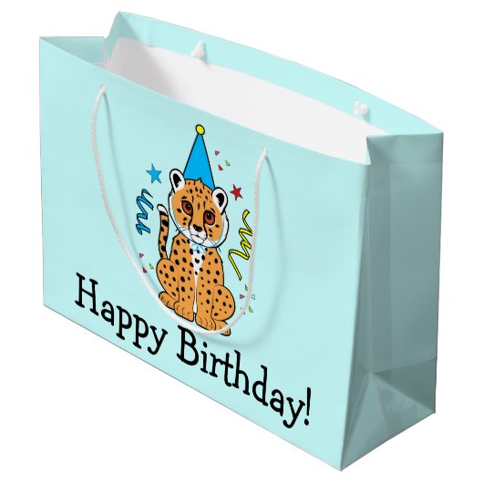 Cheetah Cub Happy Birthday Large Cadeautasje (Achterkant Gekanteld)