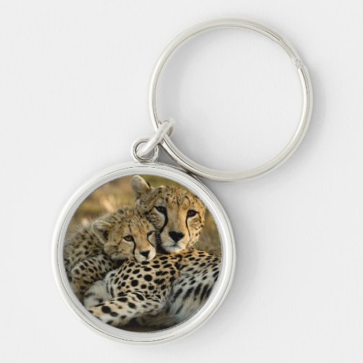 Cheetah Cub Snuggling met zijn moeder Sleutelhanger (Voorkant)
