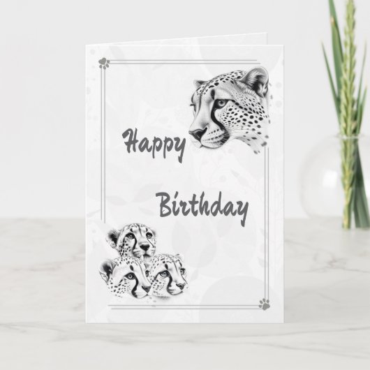 Cheetah & Cubs Wildlife Inspiration Birthday Card Kaart (Voorkant)