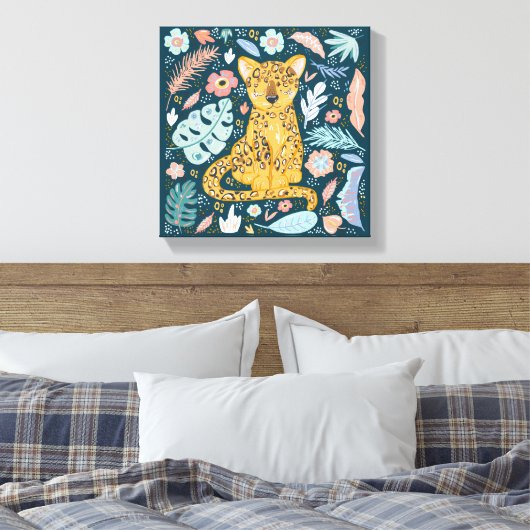 Cheetah Cute Floral Canvas Afdruk (Insitu (Slaapkamer))
