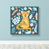 Cheetah Cute Floral Canvas Afdruk (Insitu (Houten vloer))