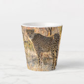 Cheetah die rond kijkt latte mok (Voorkant)