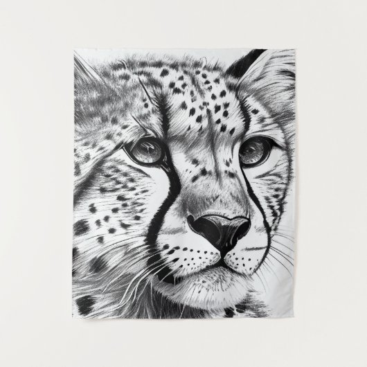 Cheetah Dier Wilde Natuur Illustratie Lijn Epic Wandkleed (Voorkant)