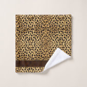 Cheetah Dierenprint met Gold Trimmed Bruine Band Bad Handdoek (Wasdoekje)