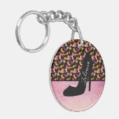 Cheetah Dierprint Roze Parel Sleutelhanger (Voorkant Links)