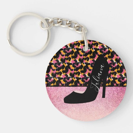 Cheetah Dierprint Roze Parel Sleutelhanger (Voorkant)