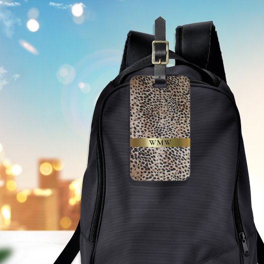 Cheetah Digitaal Leer Goud Metallic Monogram Lug Bagagelabel