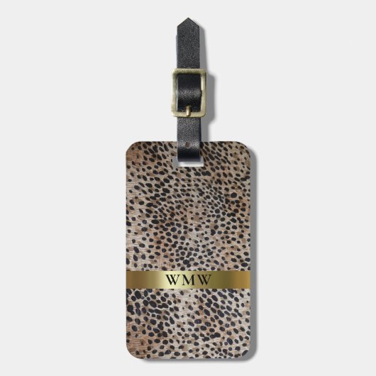 Cheetah Digitaal Leer Goud Metallic Monogram Lug Bagagelabel (Voorkant verticaal)
