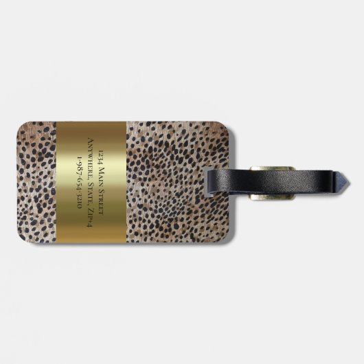 Cheetah Digitaal Leer Goud Metallic Monogram Lug Bagagelabel (Achterkant horizontaal)