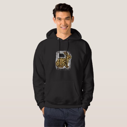 Cheetah Easter Bunny Happy Easter Day Bleached Hoodie (Voorkant volledig)