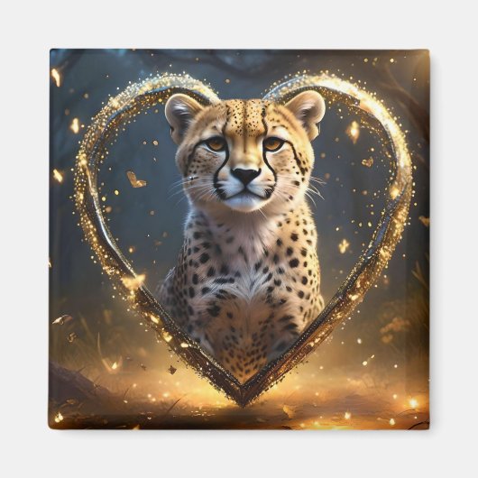 Cheetah: een gouden liefdeshart magneet (Voorkant)