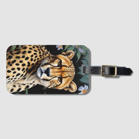Cheetah en bloemen bagagelabel (Voorkant (horizontaal))
