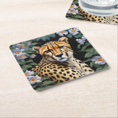 Cheetah en bloemen kartonnen onderzetters (Schuin)