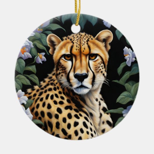 Cheetah en bloemen keramisch ornament (Voorkant)
