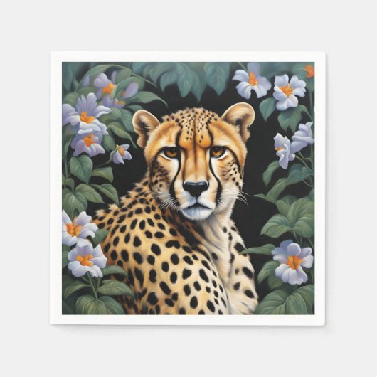 Cheetah en bloemen servet (Voorkant)