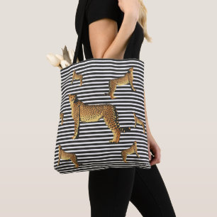 Cheetah en stripe Pattern Tote Bag