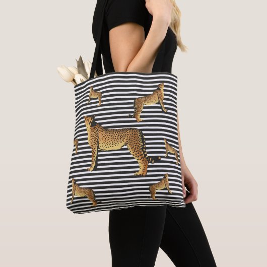 Cheetah en stripe Pattern Tote Bag (Dichtbij)
