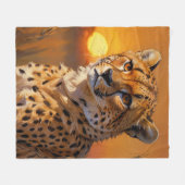 Cheetah en Sunset Afrikaanse Savannah Fleece Deken (Voorkant (Horizontaal))