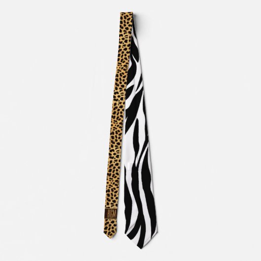 Cheetah en Zebra Wild Man Monogrammed Stropdas (Achterkant)