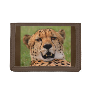 Cheetah Face Brown TriFold Nylon Wallet Drievoud Portemonnee