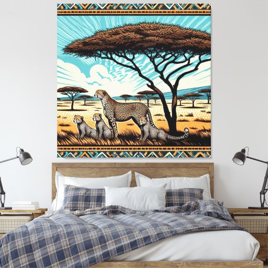 Cheetah familie in de Serengeti Canvas Afdruk (Insitu (Slaapkamer))