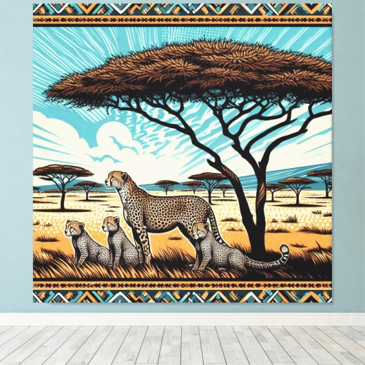 Cheetah familie in de Serengeti Canvas Afdruk (Insitu (Houten vloer))