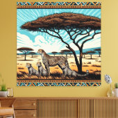 Cheetah familie in de Serengeti Canvas Afdruk (Insitu (Woonkamer))